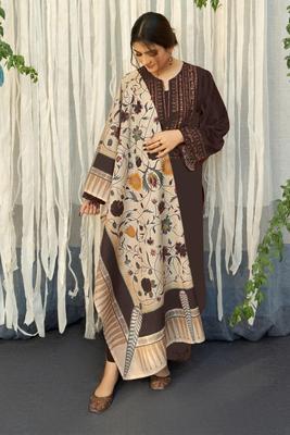 3 Pcs Women's Unstitched Lawn Embroidered Suit
