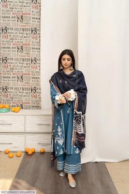 3 Pcs Women's Unstitched Lawn Embroidered Suit