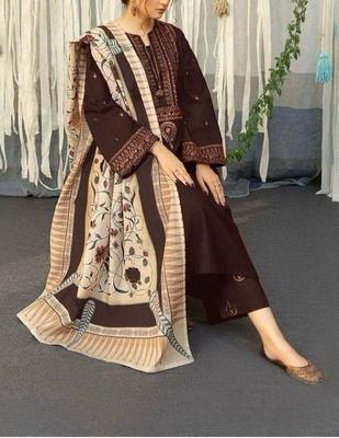 3 Pcs Women's Unstitched Lawn Embroidered Suit