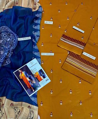 3 Pcs Women's Unstitched Lawn Embroidered Suit