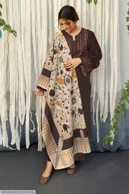 3 Pcs Women's Unstitched Lawn Embroidered Suit