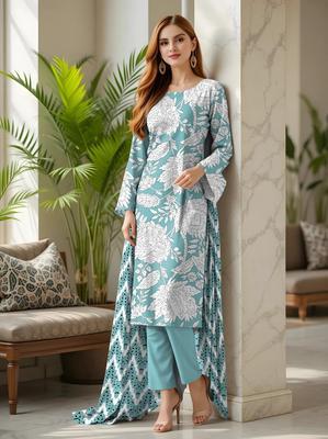 3 Pcs Women's Unstitched Lawn Printed Suit