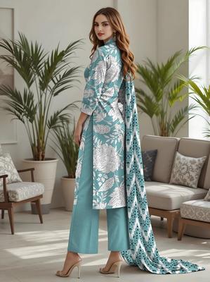 3 Pcs Women's Unstitched Lawn Printed Suit