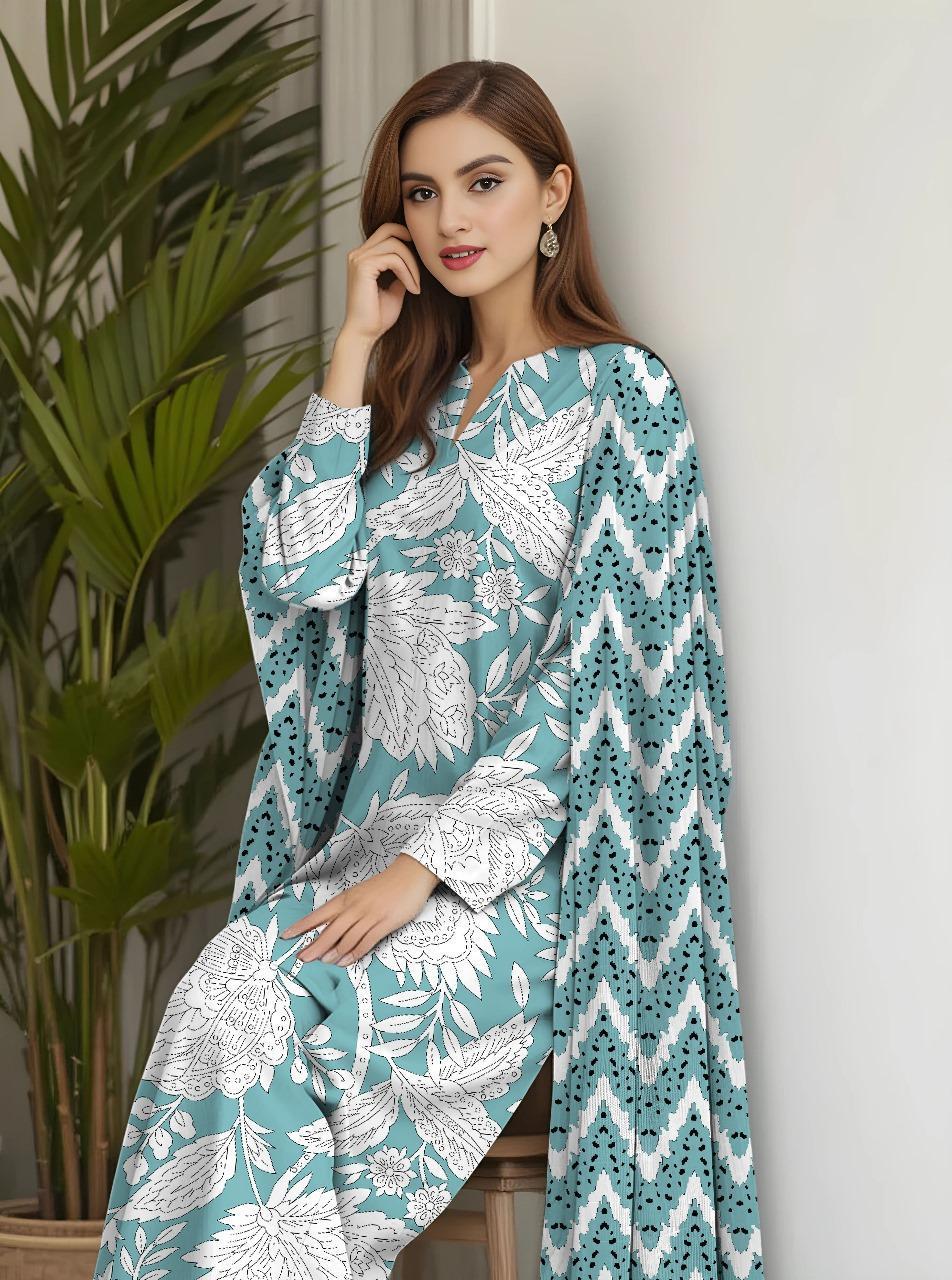 3 Pcs Women's Unstitched Lawn Printed Suit