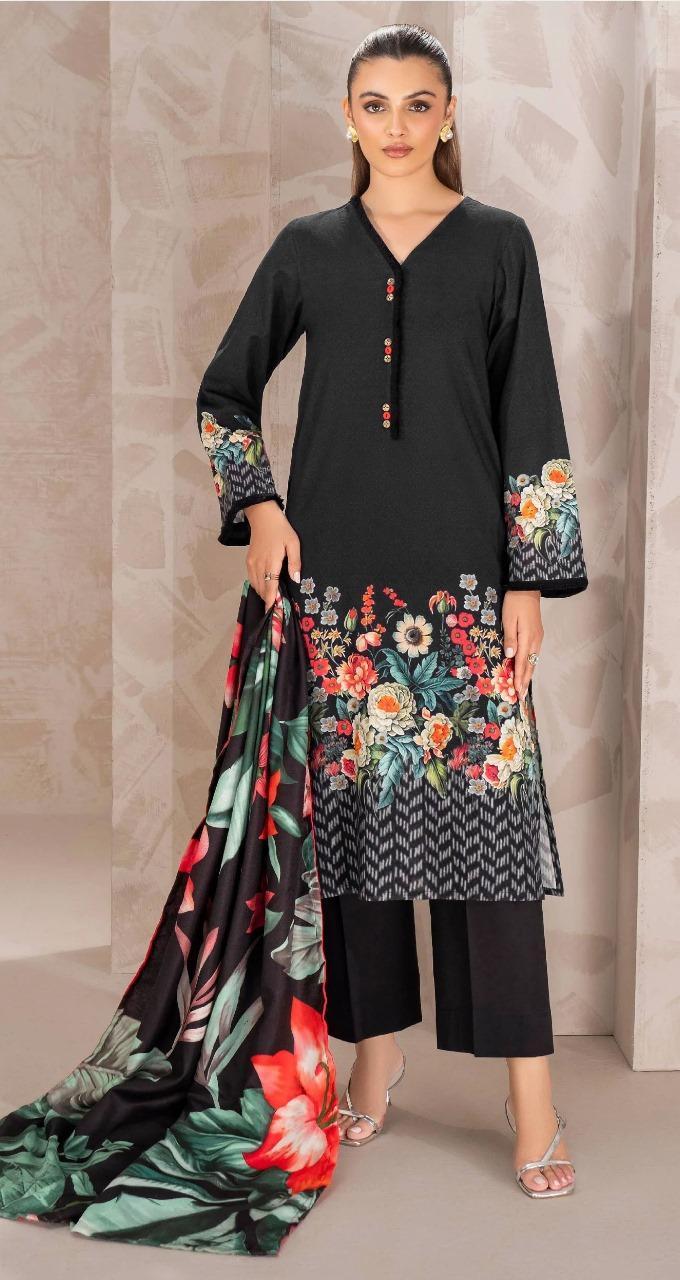 3 Pcs Women's Unstitched Lawn Printed Suit