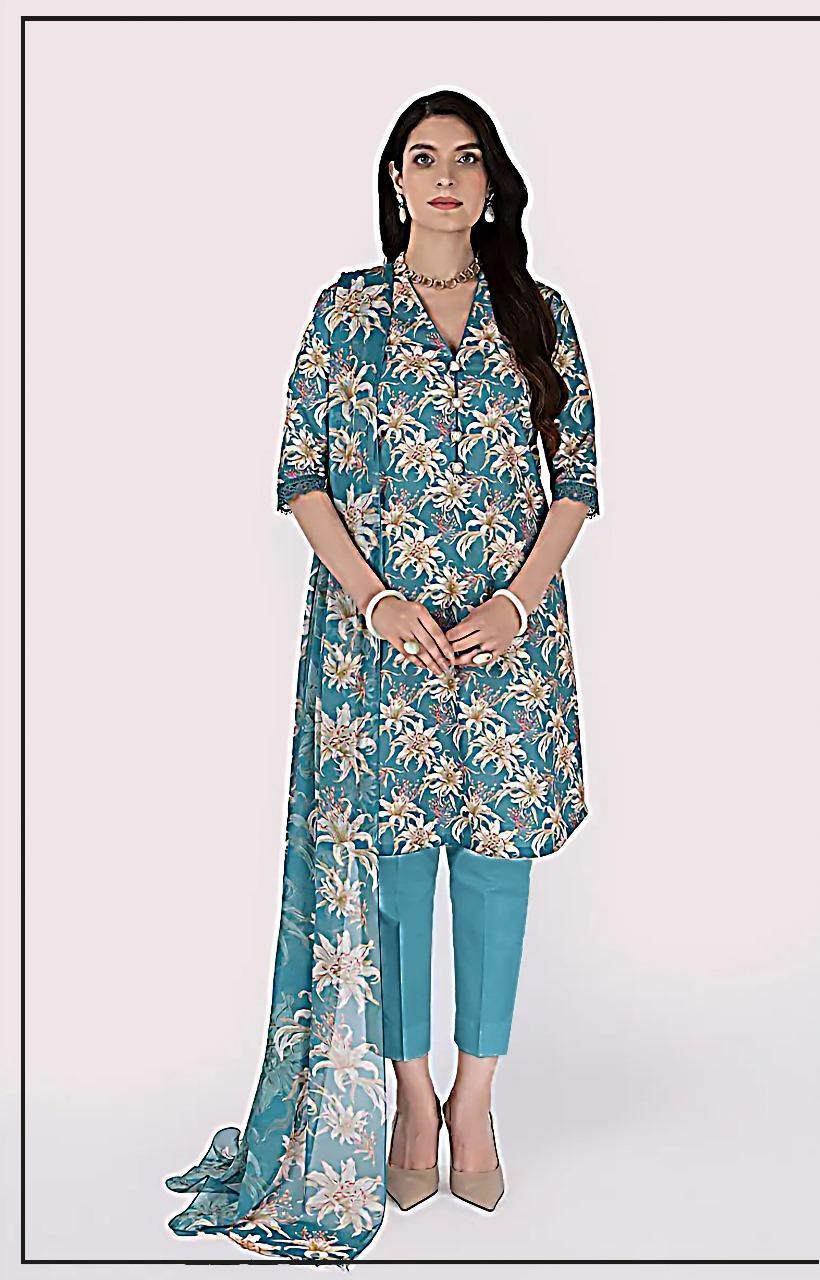 3 Pcs Women's Unstitched Lawn Printed Suit