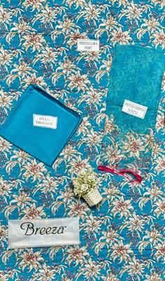 3 Pcs Women's Unstitched Lawn Printed Suit