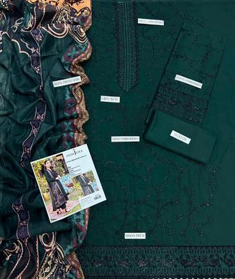 3 Pcs Women's Unstitched Lawn Embroidered Suit