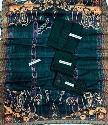 3 Pcs Women's Unstitched Lawn Embroidered Suit
