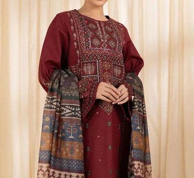 3 Pcs Women's Unstitched Embroidered Suit