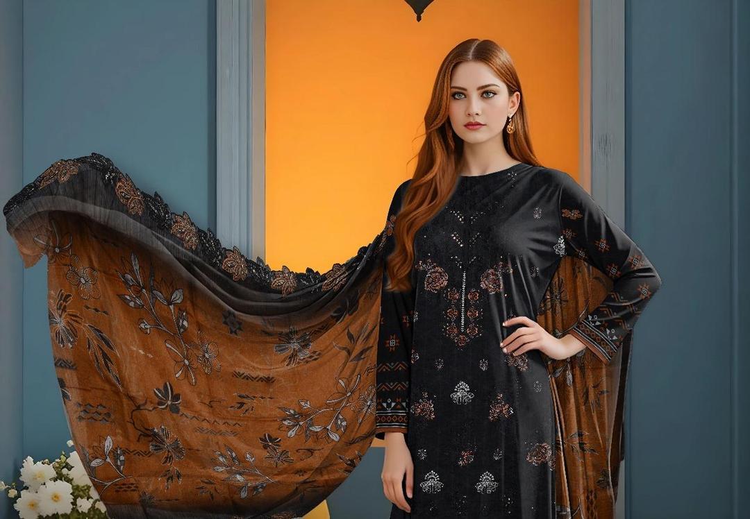 3 Pcs Women's Unstitched Printed Embroidered Suit